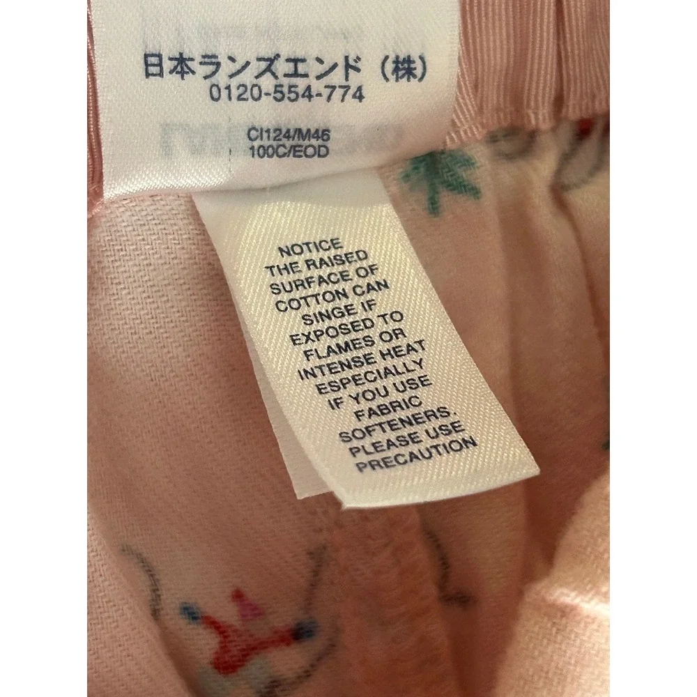 Lands End Womens L 14-16 Pajama Set Pink Ski Print Cotton Apres Ski Cozy Cabin